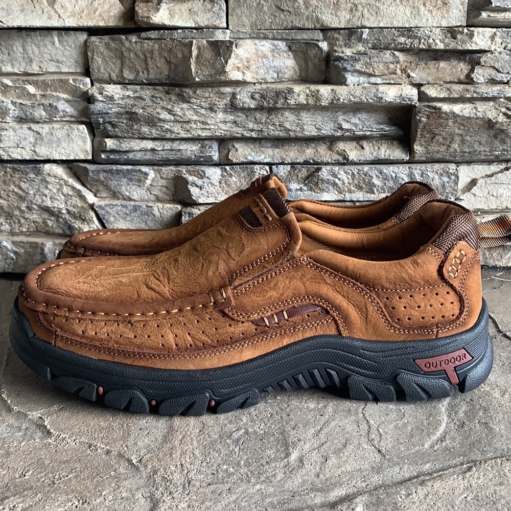VENSHINE Mens Walking Shoes Leather Lightweight